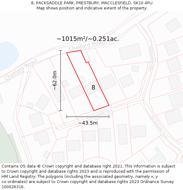 8, PACKSADDLE PARK, PRESTBURY, MACCLESFIELD, SK10 4PU: Plot and title map