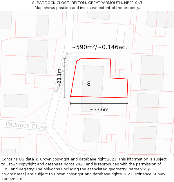 8, PADDOCK CLOSE, BELTON, GREAT YARMOUTH, NR31 9NT: Plot and title map