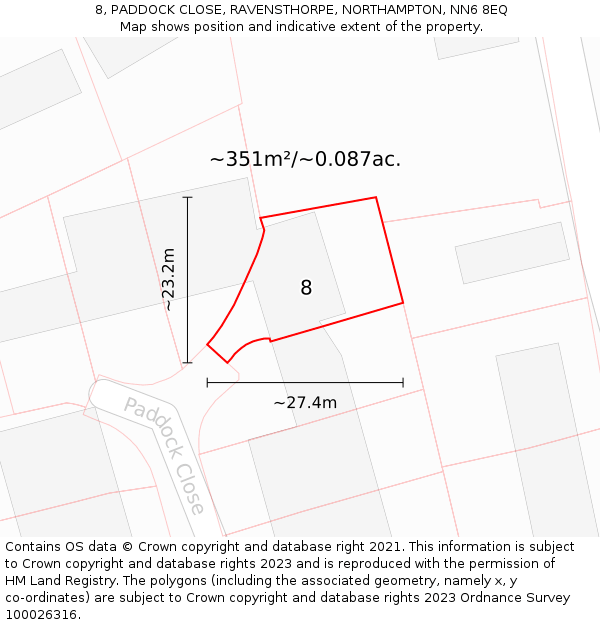 8, PADDOCK CLOSE, RAVENSTHORPE, NORTHAMPTON, NN6 8EQ: Plot and title map