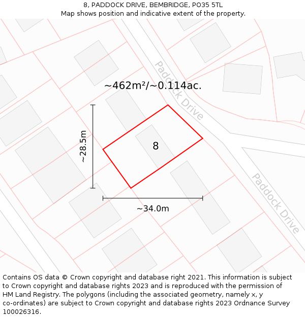 8, PADDOCK DRIVE, BEMBRIDGE, PO35 5TL: Plot and title map