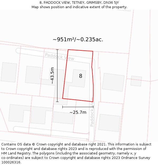 8, PADDOCK VIEW, TETNEY, GRIMSBY, DN36 5JY: Plot and title map