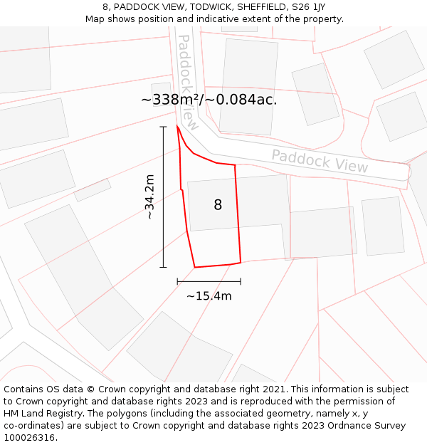8, PADDOCK VIEW, TODWICK, SHEFFIELD, S26 1JY: Plot and title map