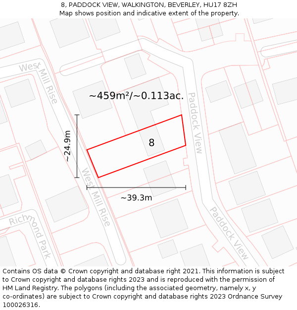 8, PADDOCK VIEW, WALKINGTON, BEVERLEY, HU17 8ZH: Plot and title map
