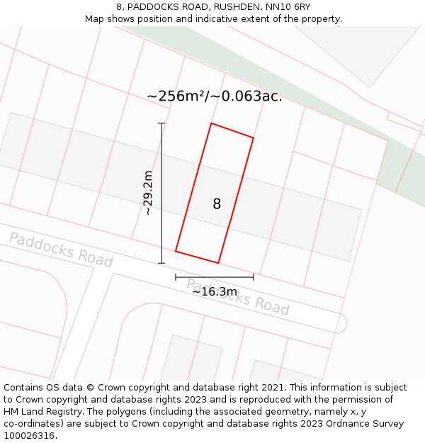 8, PADDOCKS ROAD, RUSHDEN, NN10 6RY: Plot and title map