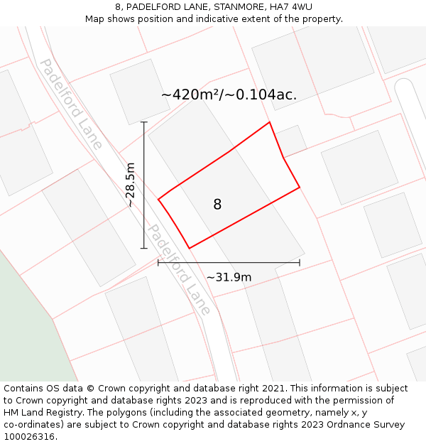 8, PADELFORD LANE, STANMORE, HA7 4WU: Plot and title map