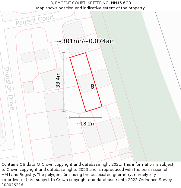 8, PAGENT COURT, KETTERING, NN15 6GR: Plot and title map