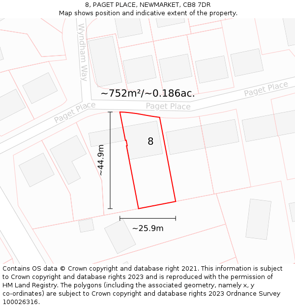 8, PAGET PLACE, NEWMARKET, CB8 7DR: Plot and title map