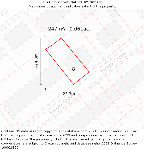 8, PAISEY GROVE, SALISBURY, SP2 9FF: Plot and title map
