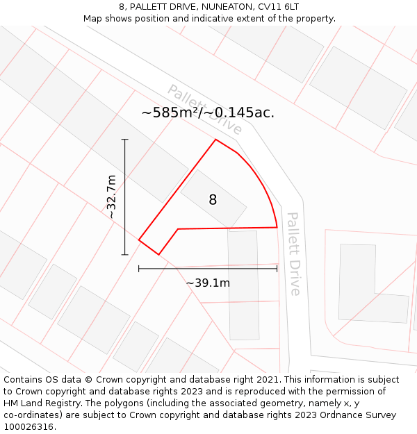 8, PALLETT DRIVE, NUNEATON, CV11 6LT: Plot and title map