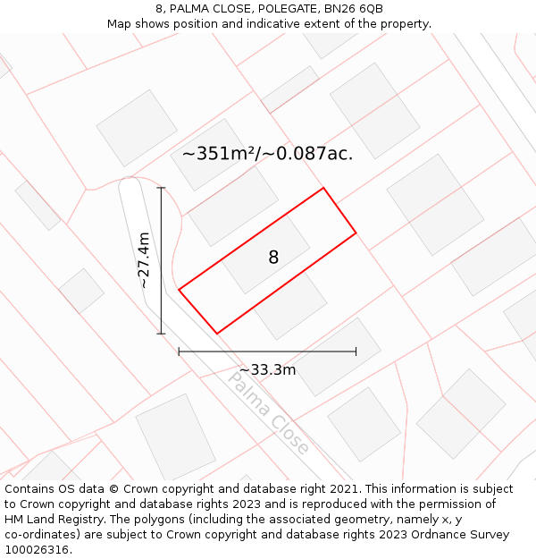 8, PALMA CLOSE, POLEGATE, BN26 6QB: Plot and title map