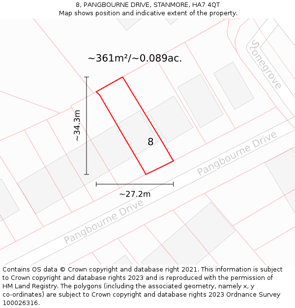 8, PANGBOURNE DRIVE, STANMORE, HA7 4QT: Plot and title map
