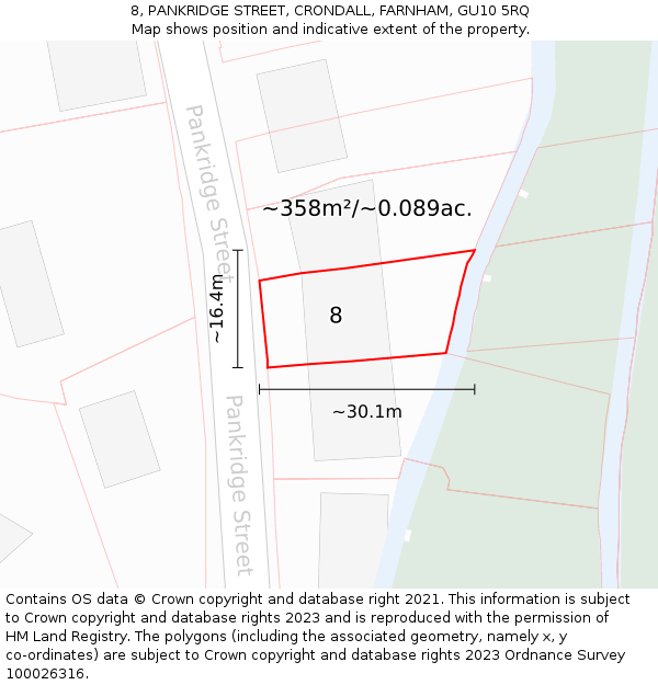 8, PANKRIDGE STREET, CRONDALL, FARNHAM, GU10 5RQ: Plot and title map