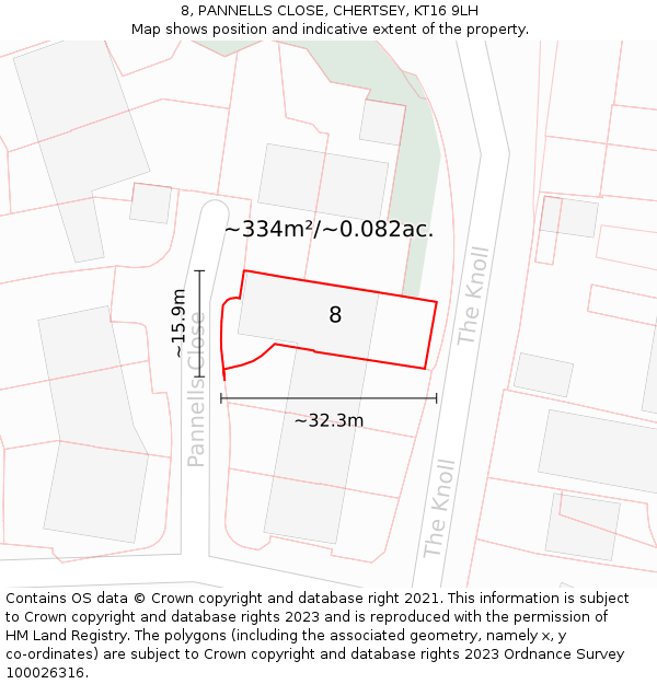 8, PANNELLS CLOSE, CHERTSEY, KT16 9LH: Plot and title map