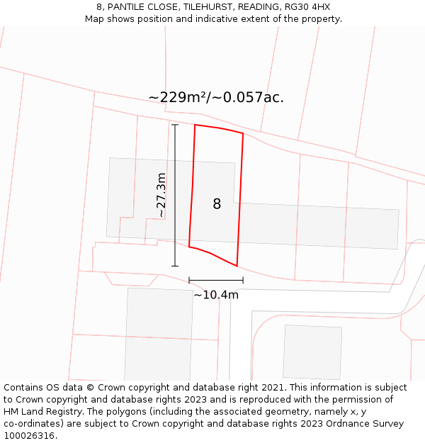 8, PANTILE CLOSE, TILEHURST, READING, RG30 4HX: Plot and title map