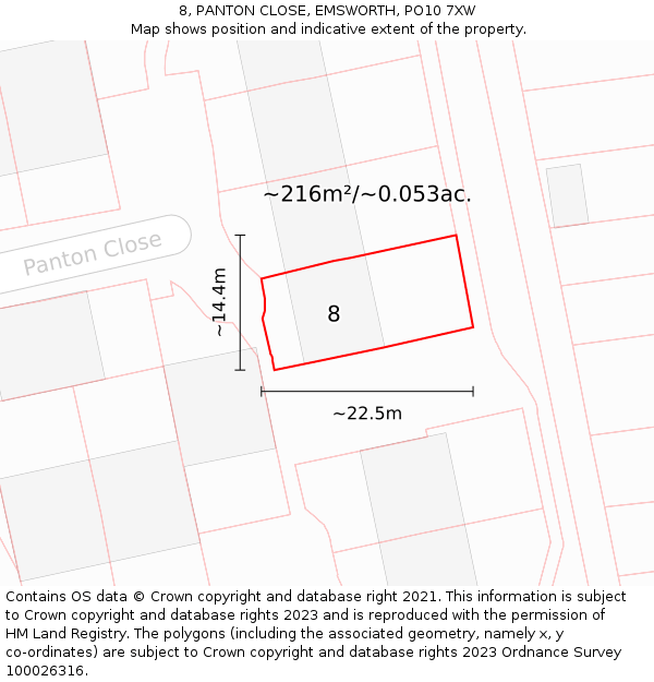 8, PANTON CLOSE, EMSWORTH, PO10 7XW: Plot and title map