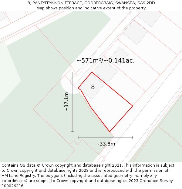8, PANTYFFYNNON TERRACE, GODRERGRAIG, SWANSEA, SA9 2DD: Plot and title map