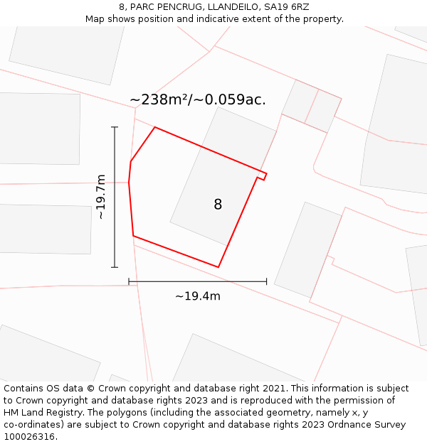 8, PARC PENCRUG, LLANDEILO, SA19 6RZ: Plot and title map