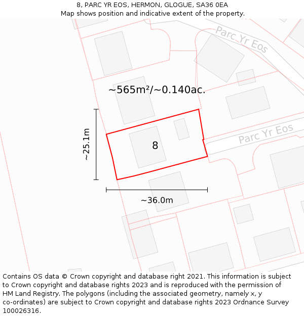 8, PARC YR EOS, HERMON, GLOGUE, SA36 0EA: Plot and title map