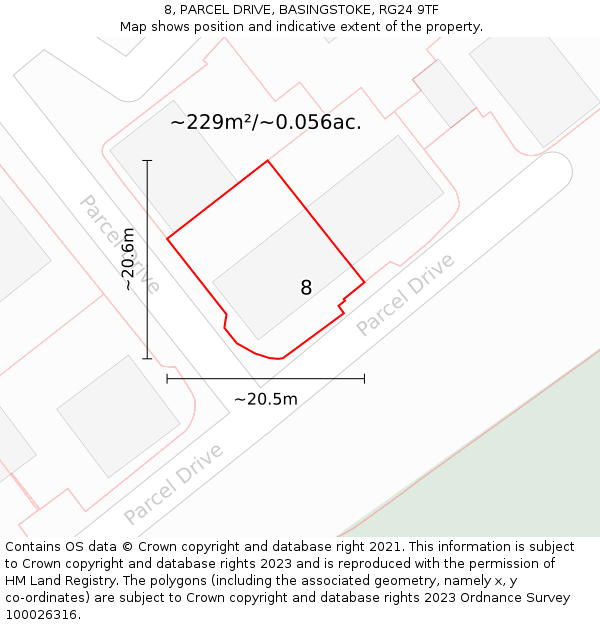 8, PARCEL DRIVE, BASINGSTOKE, RG24 9TF: Plot and title map