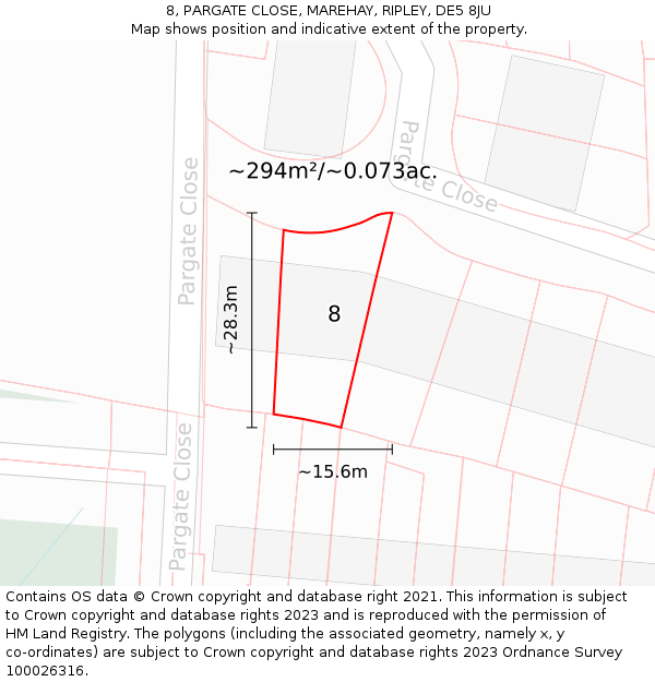 8, PARGATE CLOSE, MAREHAY, RIPLEY, DE5 8JU: Plot and title map