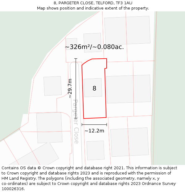 8, PARGETER CLOSE, TELFORD, TF3 1AU: Plot and title map