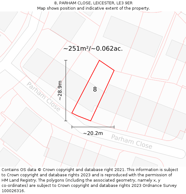 8, PARHAM CLOSE, LEICESTER, LE3 9ER: Plot and title map