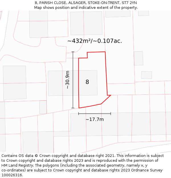 8, PARISH CLOSE, ALSAGER, STOKE-ON-TRENT, ST7 2YN: Plot and title map