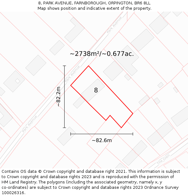 8, PARK AVENUE, FARNBOROUGH, ORPINGTON, BR6 8LL: Plot and title map