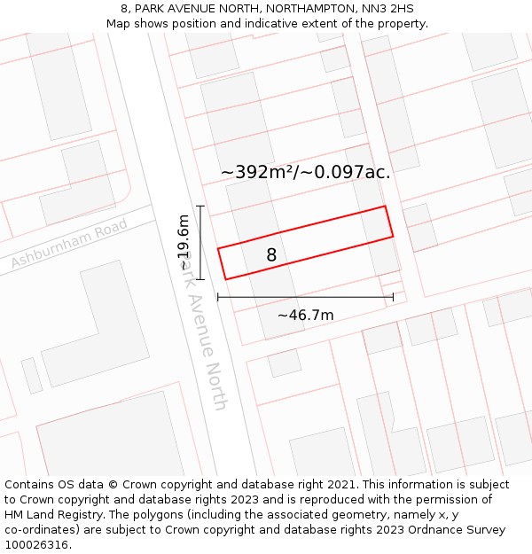 8, PARK AVENUE NORTH, NORTHAMPTON, NN3 2HS: Plot and title map