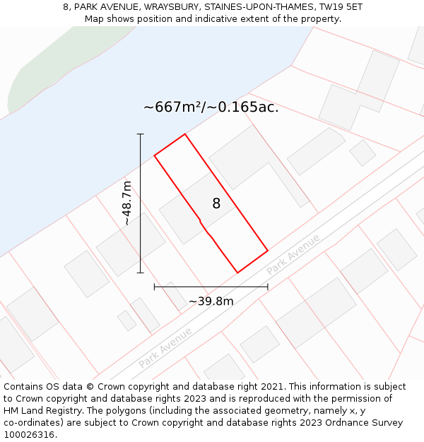 8, PARK AVENUE, WRAYSBURY, STAINES-UPON-THAMES, TW19 5ET: Plot and title map