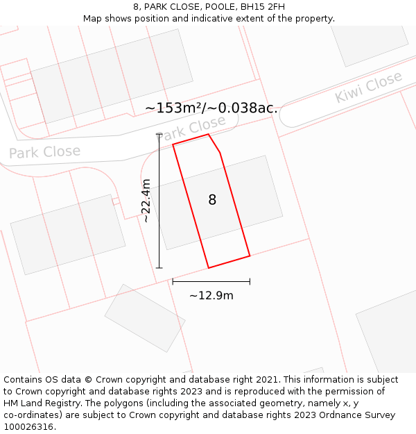 8, PARK CLOSE, POOLE, BH15 2FH: Plot and title map