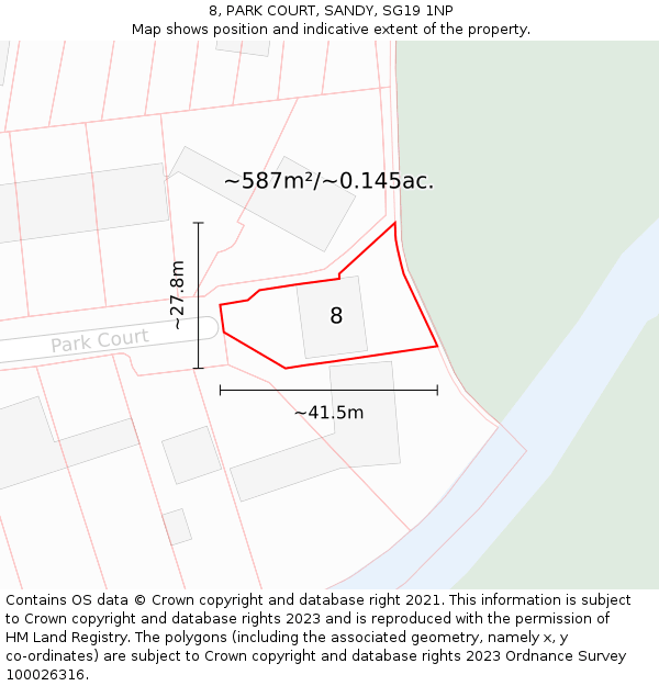 8, PARK COURT, SANDY, SG19 1NP: Plot and title map