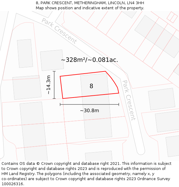 8, PARK CRESCENT, METHERINGHAM, LINCOLN, LN4 3HH: Plot and title map