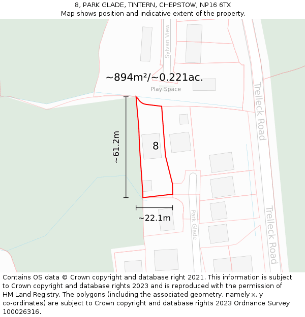 8, PARK GLADE, TINTERN, CHEPSTOW, NP16 6TX: Plot and title map