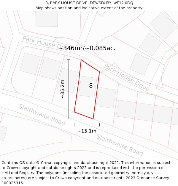 8, PARK HOUSE DRIVE, DEWSBURY, WF12 0DQ: Plot and title map