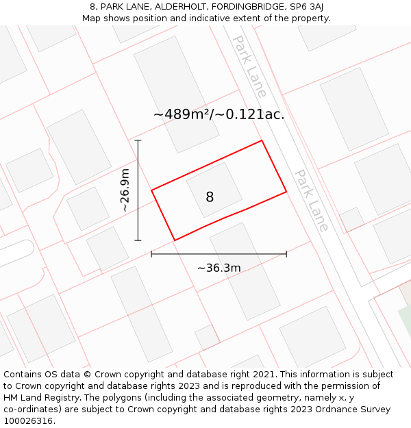 8, PARK LANE, ALDERHOLT, FORDINGBRIDGE, SP6 3AJ: Plot and title map