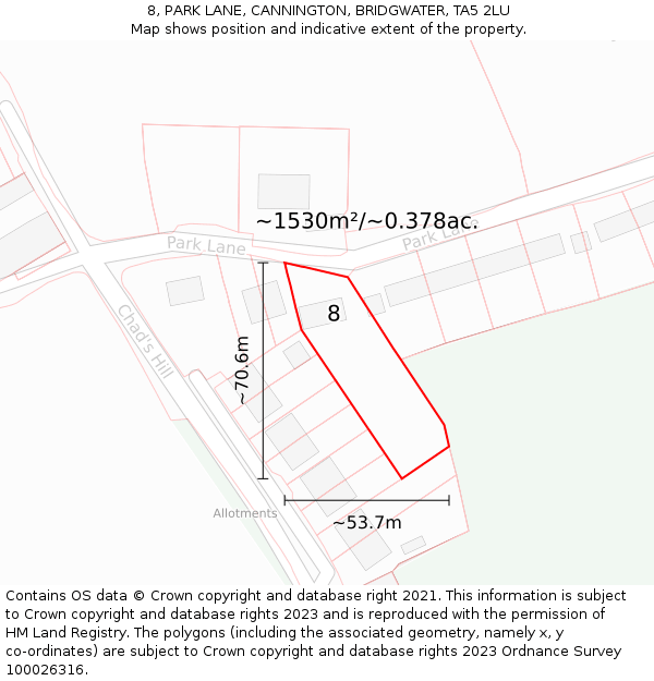 8, PARK LANE, CANNINGTON, BRIDGWATER, TA5 2LU: Plot and title map