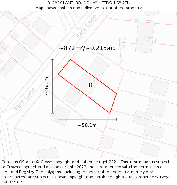 8, PARK LANE, ROUNDHAY, LEEDS, LS8 2EU: Plot and title map