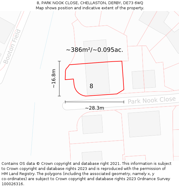 8, PARK NOOK CLOSE, CHELLASTON, DERBY, DE73 6WQ: Plot and title map