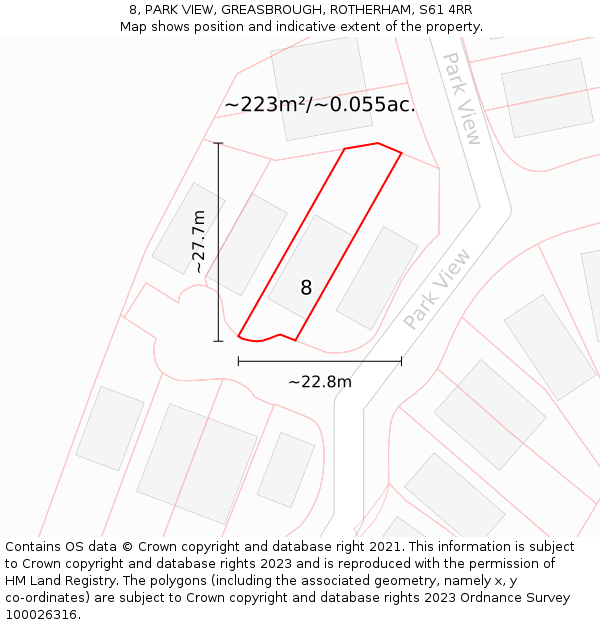 8, PARK VIEW, GREASBROUGH, ROTHERHAM, S61 4RR: Plot and title map