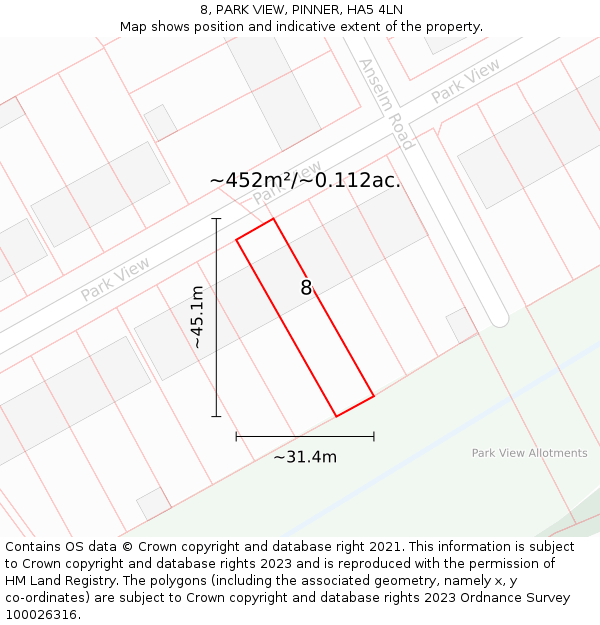 8, PARK VIEW, PINNER, HA5 4LN: Plot and title map