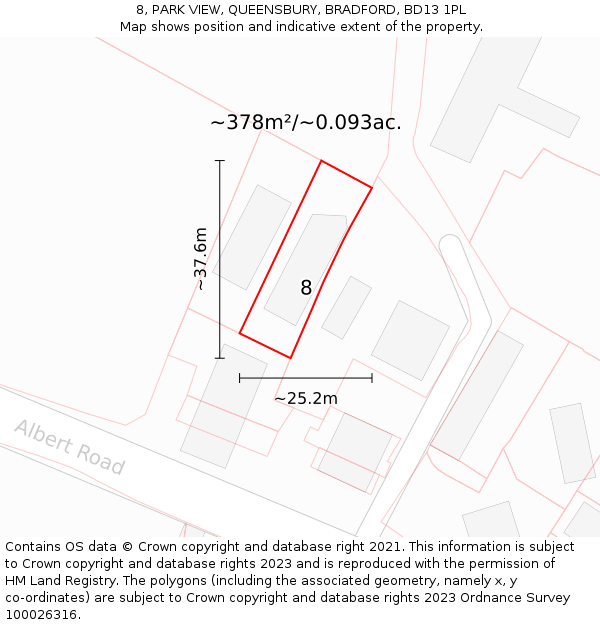 8, PARK VIEW, QUEENSBURY, BRADFORD, BD13 1PL: Plot and title map