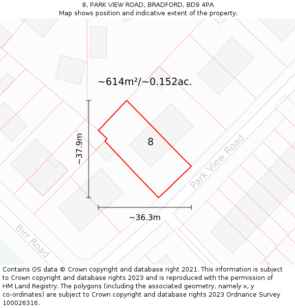 8, PARK VIEW ROAD, BRADFORD, BD9 4PA: Plot and title map