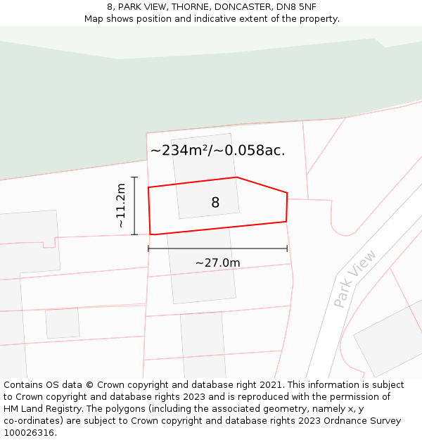 8, PARK VIEW, THORNE, DONCASTER, DN8 5NF: Plot and title map