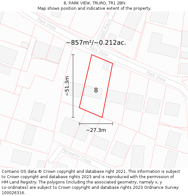 8, PARK VIEW, TRURO, TR1 2BN: Plot and title map