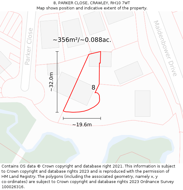 8, PARKER CLOSE, CRAWLEY, RH10 7WT: Plot and title map
