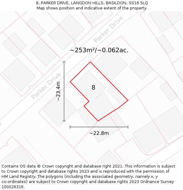 8, PARKER DRIVE, LANGDON HILLS, BASILDON, SS16 5LQ: Plot and title map