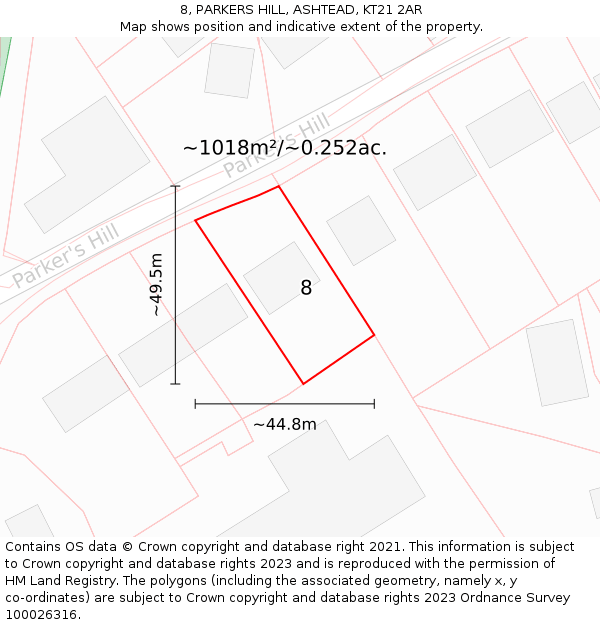 8, PARKERS HILL, ASHTEAD, KT21 2AR: Plot and title map