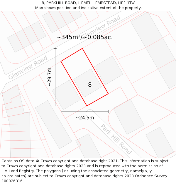 8, PARKHILL ROAD, HEMEL HEMPSTEAD, HP1 1TW: Plot and title map
