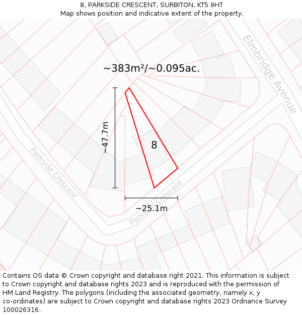8, PARKSIDE CRESCENT, SURBITON, KT5 9HT: Plot and title map